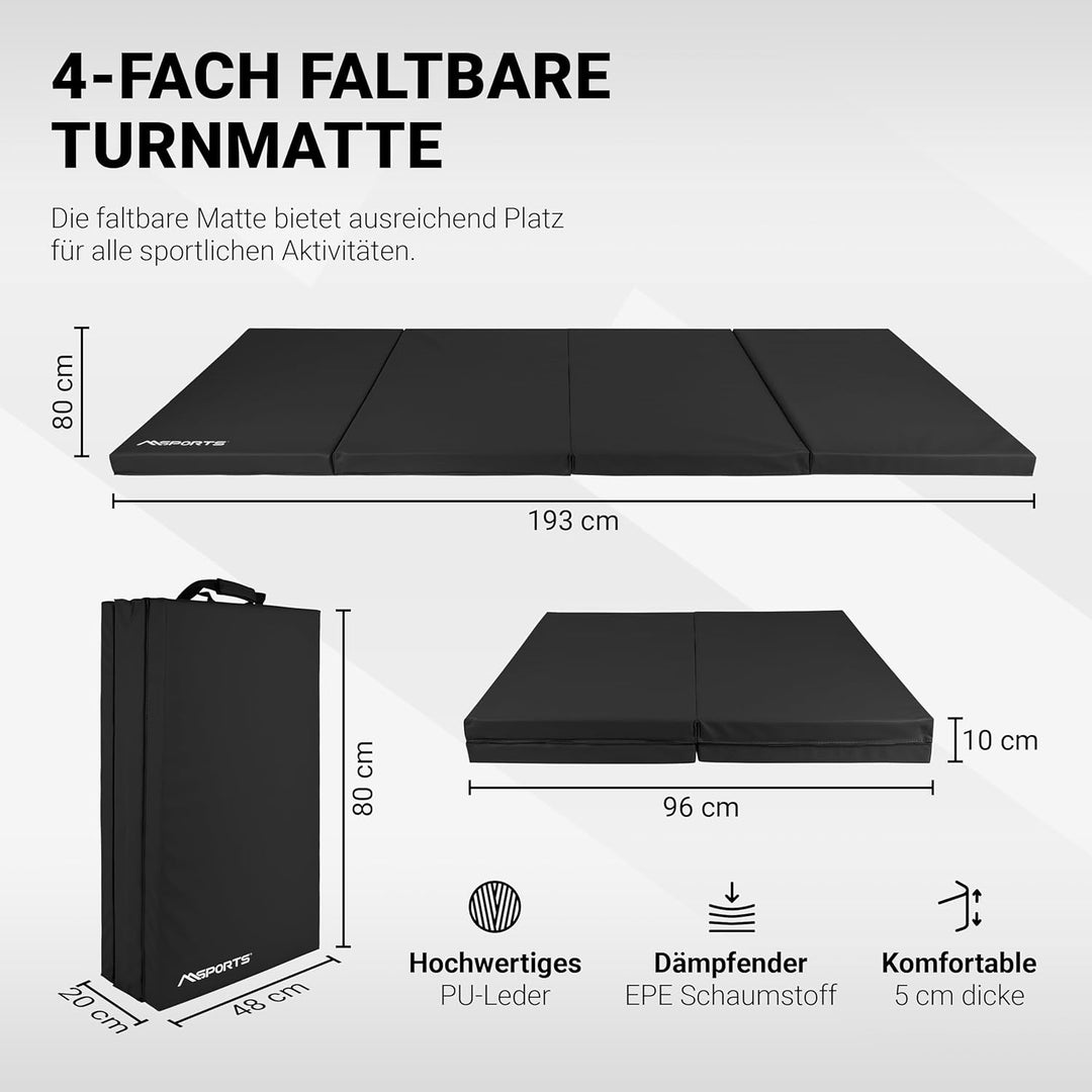 MSPORTS Turnmatte Premium klappbare Weichbodenmatte 190 x 80 x 5 cm Gymnastikmatte faltbare Sportmat