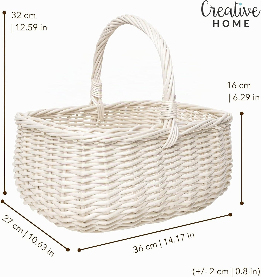 Creative Home Weisser Einkaufskorb Weidenkorb mit Henkel Picknickkorb | 36 x 27 x 32 cm cm (+/- 2 cm