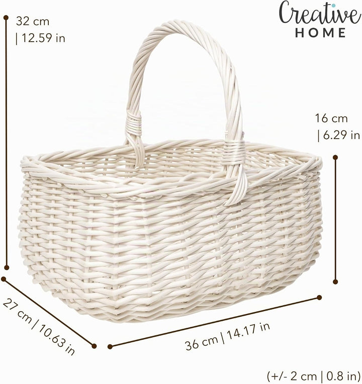 Creative Home Weisser Einkaufskorb Weidenkorb mit Henkel Picknickkorb | 36 x 27 x 32 cm cm (+/- 2 cm
