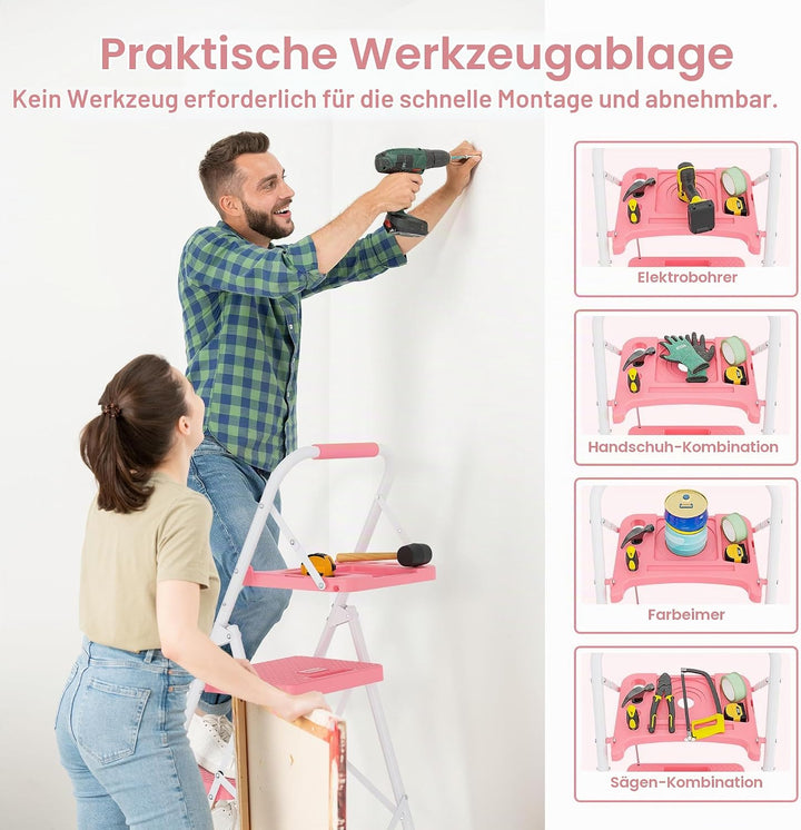 BONTEC Trittleiter 4 Stufen Klappbar, 181kg Kapazität mit Breiten Anti-Rutsch-Pedalen, Faltbarer Sta