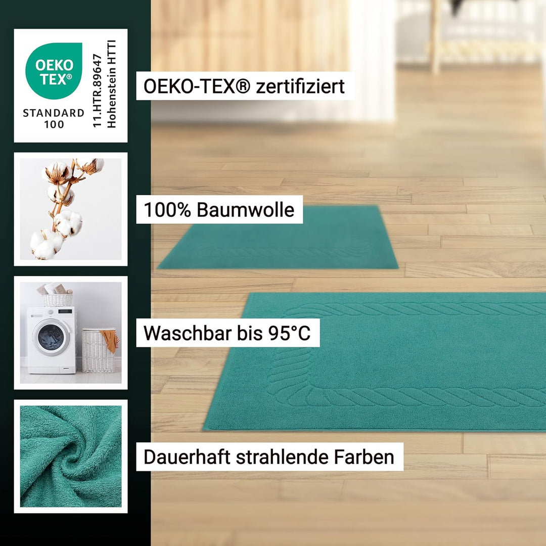 ZOLLNER 2er Set Badematten - weiche und saugstarke Duschvorleger - waschbar bis 95°C - Baumwolle - 5