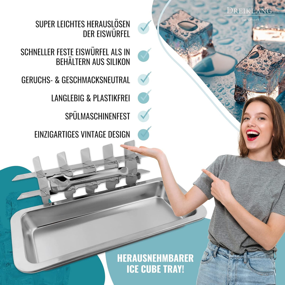 Dreiklang - be smart® Polierte 18/8 Edelstahl Eiswürfelform mit Hebeleinsatz für müheloses Entnehmen
