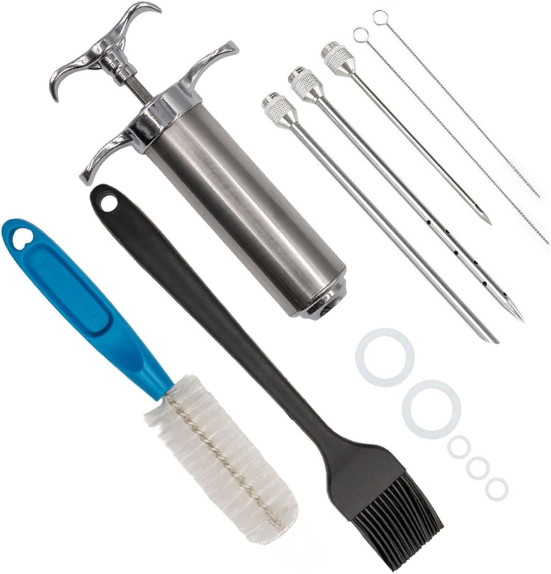 INTIRILIFE Marinierspritze aus Edelstahl Silber - 30 ml Füllmenge - BBQ Bratenspritze mit 3 Nadeln -