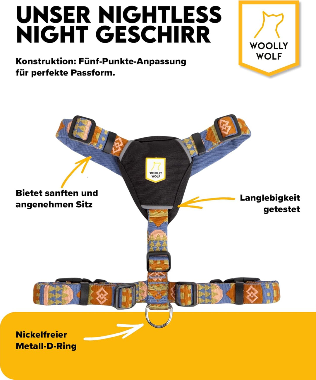 Woolly Wolf Nightless Night Dog Harness M - Hundegeschirr für mittelgrosse Hunde aus recyceltem Poly