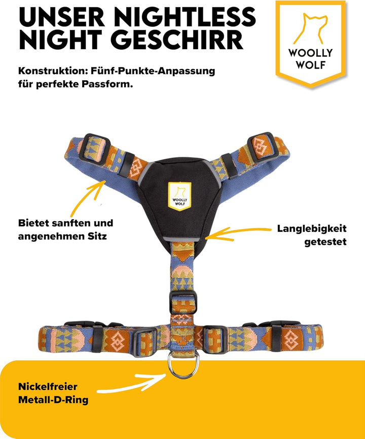 Woolly Wolf Nightless Night Dog Harness M - Hundegeschirr für mittelgrosse Hunde aus recyceltem Poly