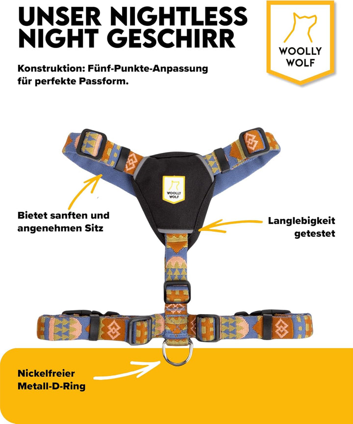 Woolly Wolf Nightless Night Dog Harness XS - Hundegeschirr für kleine Hunde aus recyceltem Polyester