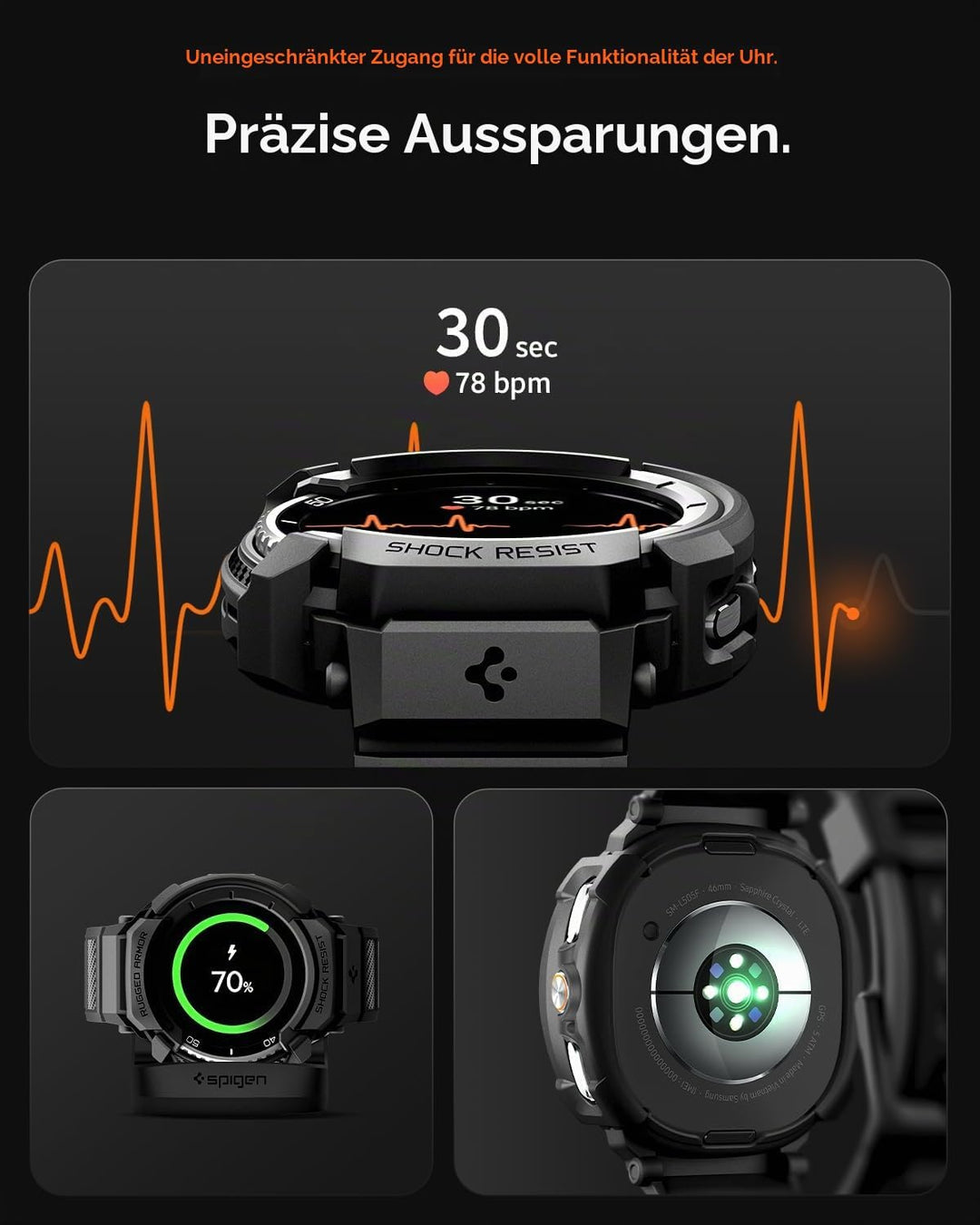 Spigen Rugged Armor Pro Hülle mit Band für Samsung Galaxy Watch 8 Classic | TPU-Unibody-Hülle mit Ar