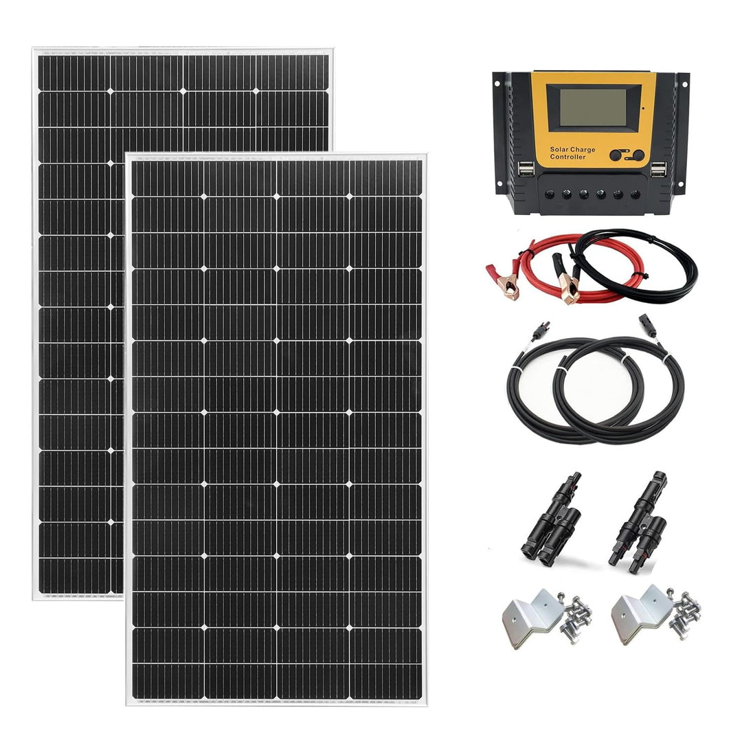 Solarpanel 400W Set Kit 12V, 2 x 200 Watt Solarmodul mit 60A Laderegler, Solaranlage Wohnmobil Kompl