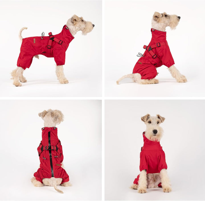 Hundegeschirr Regenmantel, Verstellbare 4-Bein-Hundejacke mit Geschirr Reflektierender Overall Wasse