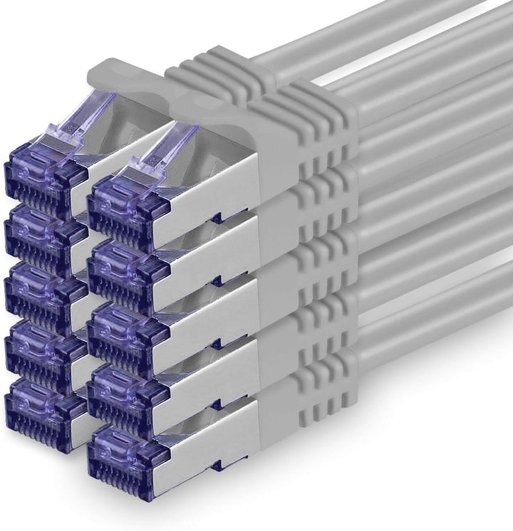 Cat.7 Netzwerkkabel 10m - Grau - 10 Stück - Cat7 Patchkabel (SFTP/PIMF/LSZH) Rohkabel 10 Gb/s mit Rj