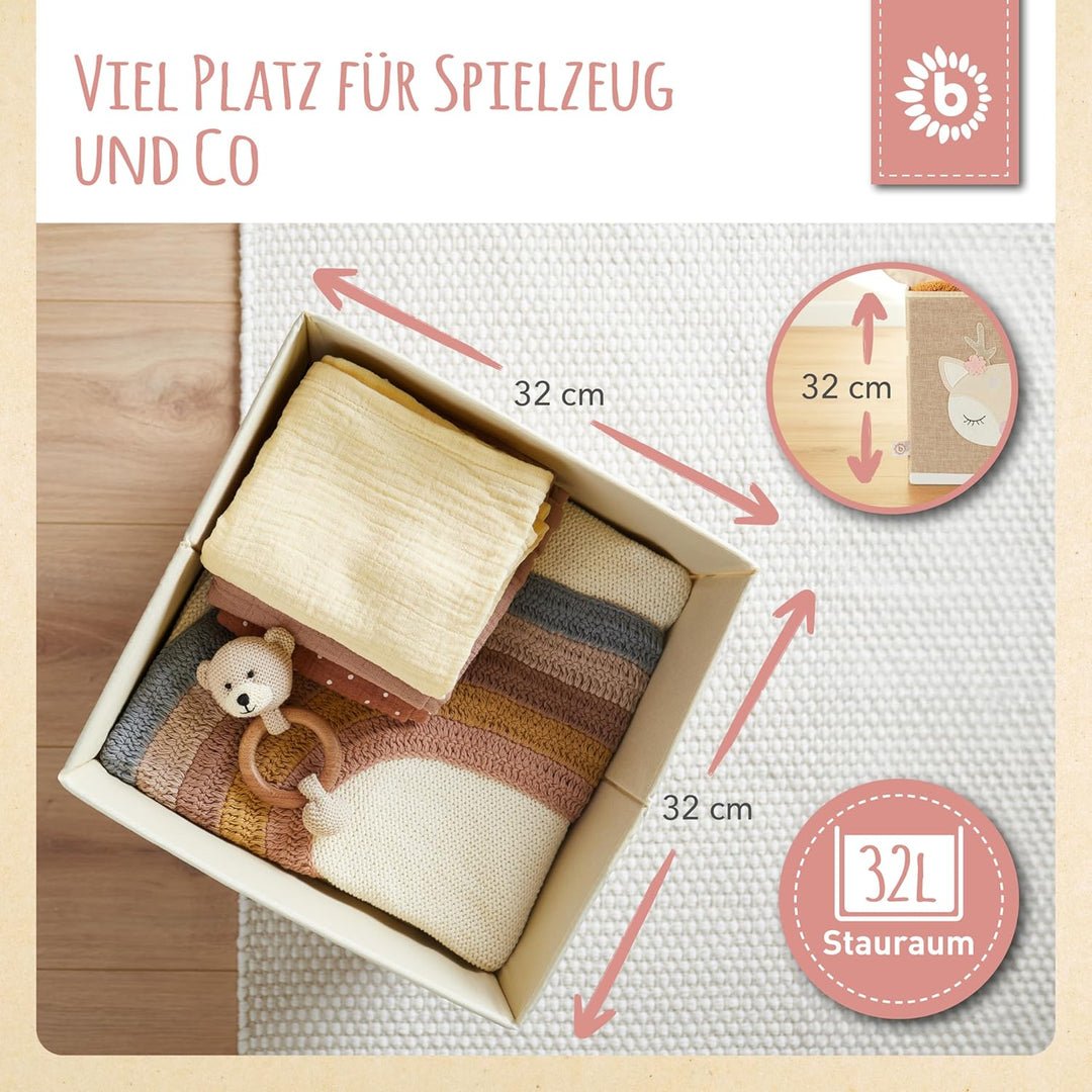 Bieco Aufbewahrungsbox Kinder | Reh Ella Motiv ca. 36L faltbar | Süsse Spielzeug Kiste für Kallax Re
