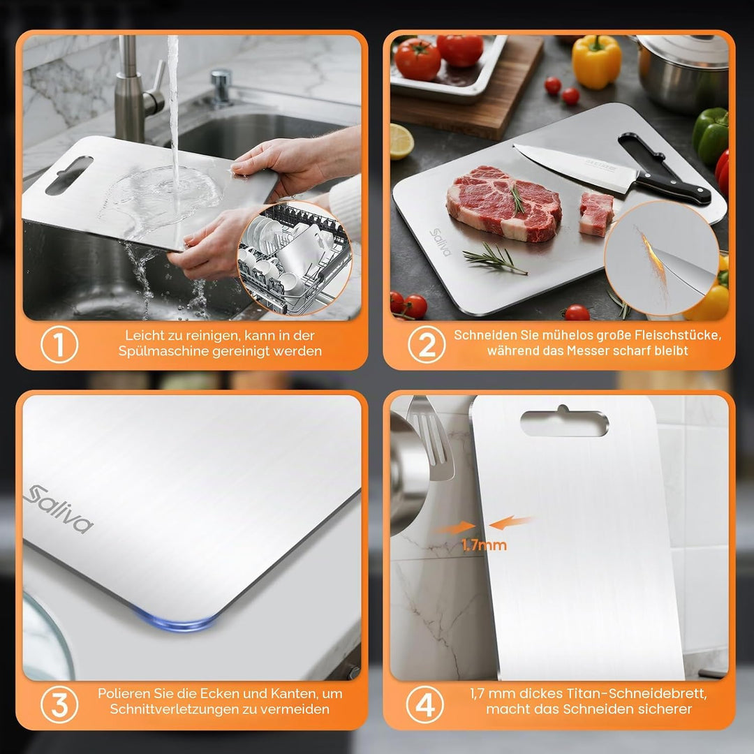 Titan Schneidebrett, Edelstahl Titanium Cutting Board, BPA-freies Doppelseitiges Lebensmittel Grade