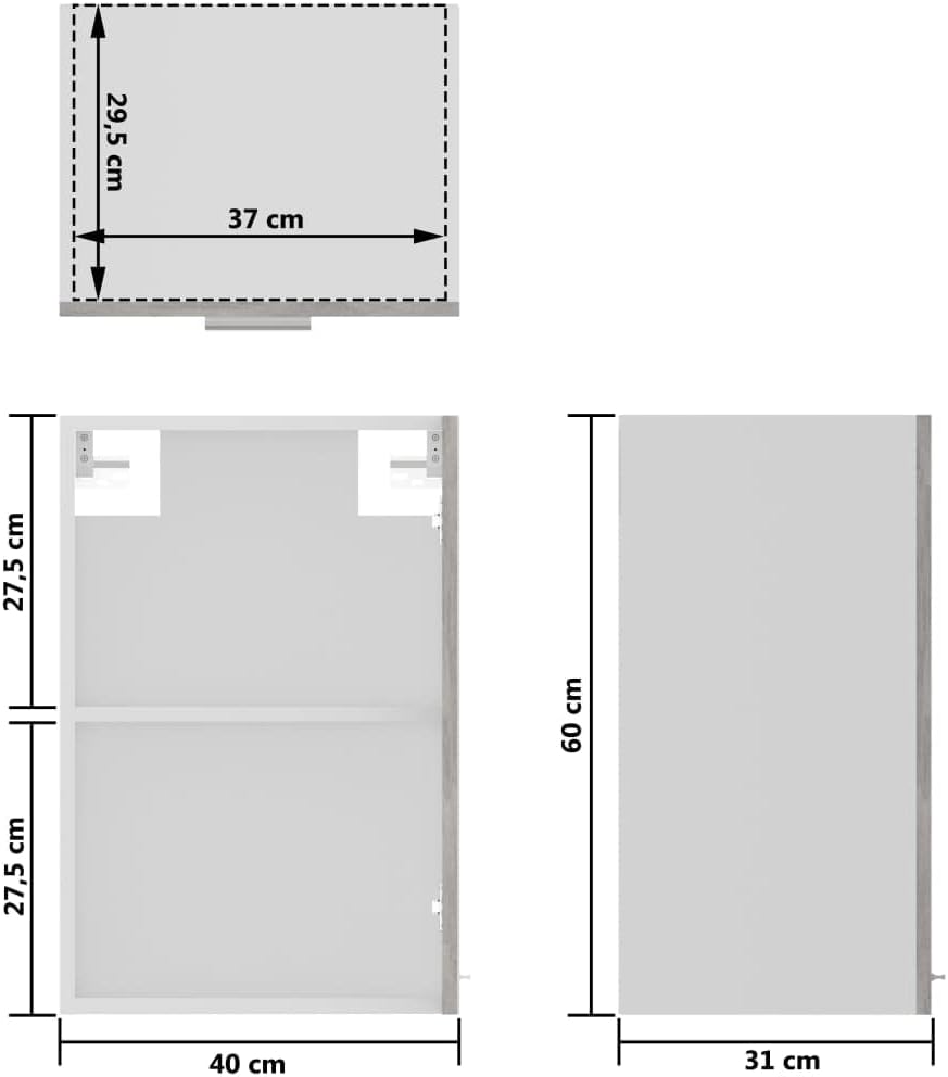 homiuse Hängeglasschrank Betongrau 40x31x60 cm Holz KüChenschrank HäNgeschrank KüChe Vorratsschrank