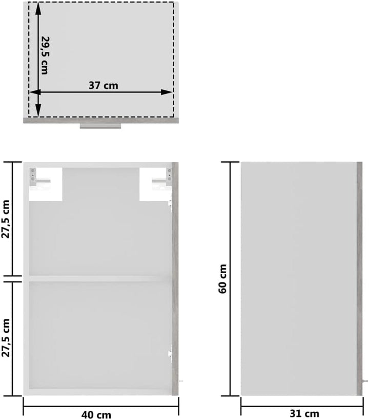 homiuse Hängeglasschrank Betongrau 40x31x60 cm Holz KüChenschrank HäNgeschrank KüChe Vorratsschrank