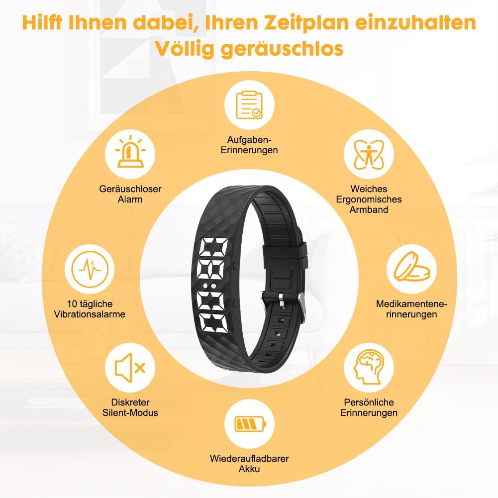 CEWROM Vibrationswecker Armband, Vibrationsalarm Erinnerung Uhr, Silent Vibrating Alarm Reminder Wat