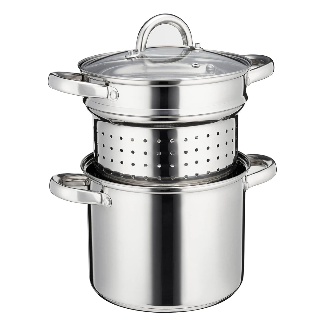 Cooks Professional Nudeltopf aus Edelstahl, 21 cm, 5 Liter, mit abnehmbarem Siebglasdeckel, Suppento