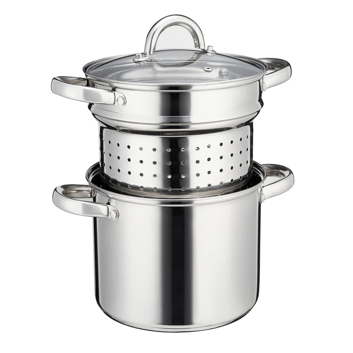 Cooks Professional Nudeltopf aus Edelstahl, 21 cm, 5 Liter, mit abnehmbarem Siebglasdeckel, Suppento