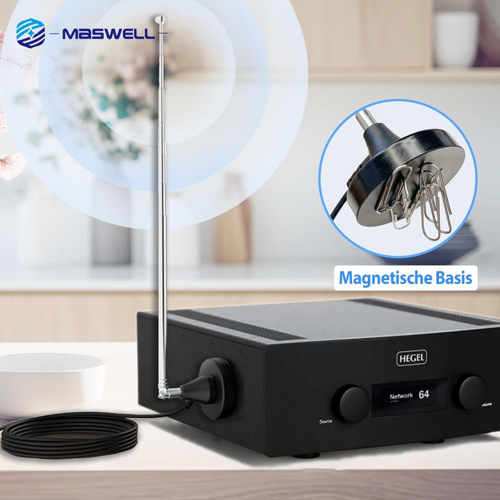 Maswell DAB DAB+ Antenne UKW Radioantenne Digitale Teleskopantenne für den Innenbereich mit Magnetfu