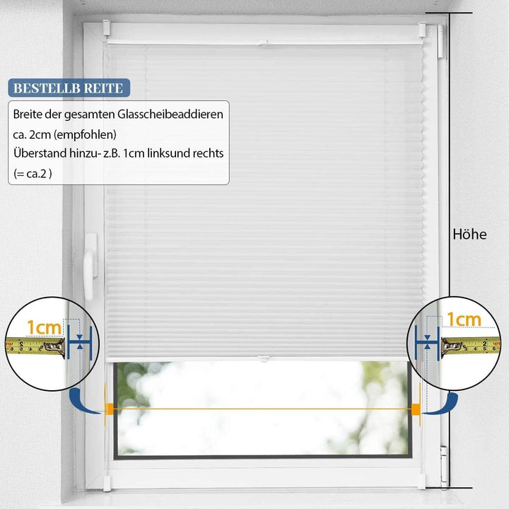 OUBO Plissee Klemmfix ohne Bohren Aluminium-Schienen, Weiss 35 x 150cm(BxH), lichtdurchlässig & Blic