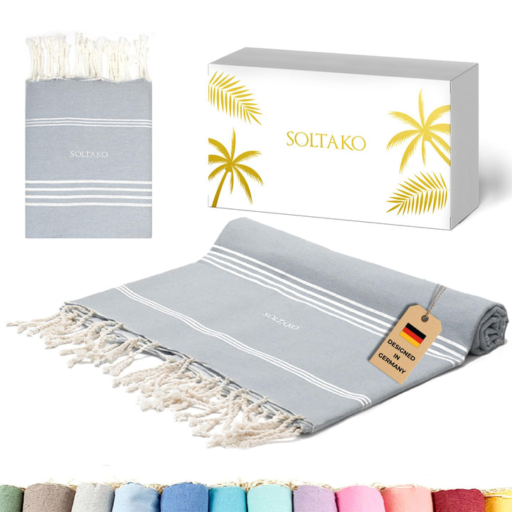 SOLTAKO Fouta Bali Premium XXL, Grau, 200/200cm Grau 200/200cm, Grau 200/200cm