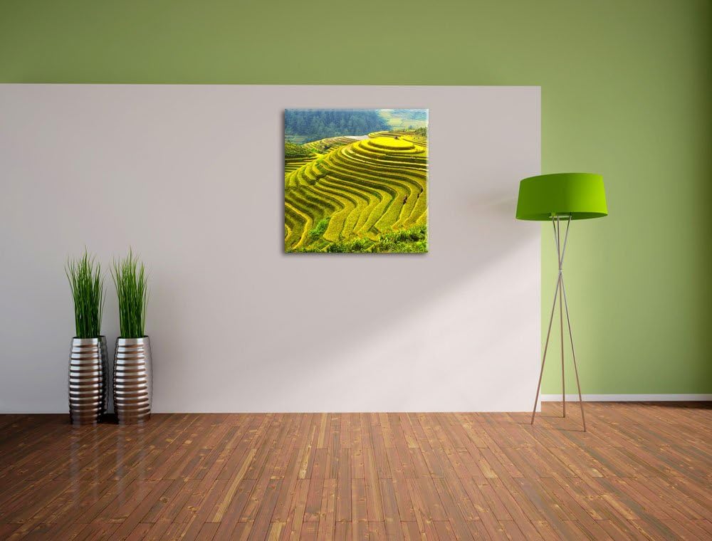Pixxprint Chinesische Reisplantagen Treppenfelder, Format: 70x70 auf Leinwand, 70x70