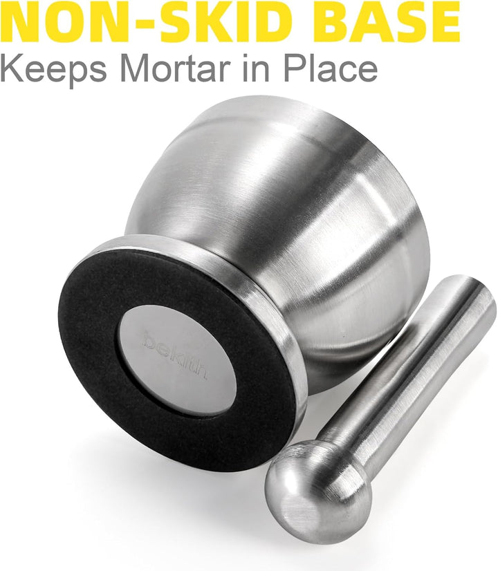 Bekith Mörser und Stössel Sets 18/8 Gebürsteter Edelstahl Gewürzmühle Pille Crusher Molcajete Kräute