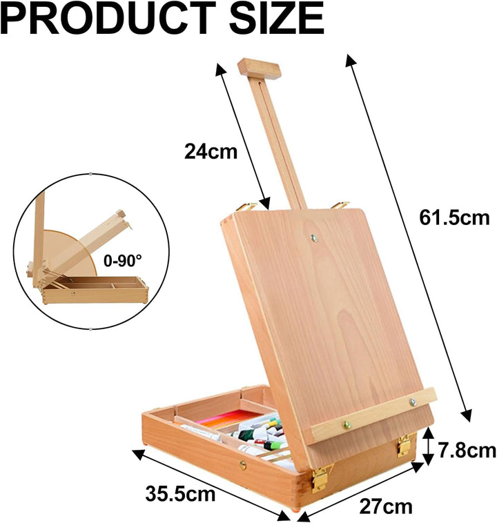 Staffelei Holz, Tischstaffelei mit Skizzenkoffer aus Buchenholz, 2-in-1 Staffelei &amp; Aufbewahrungsbox