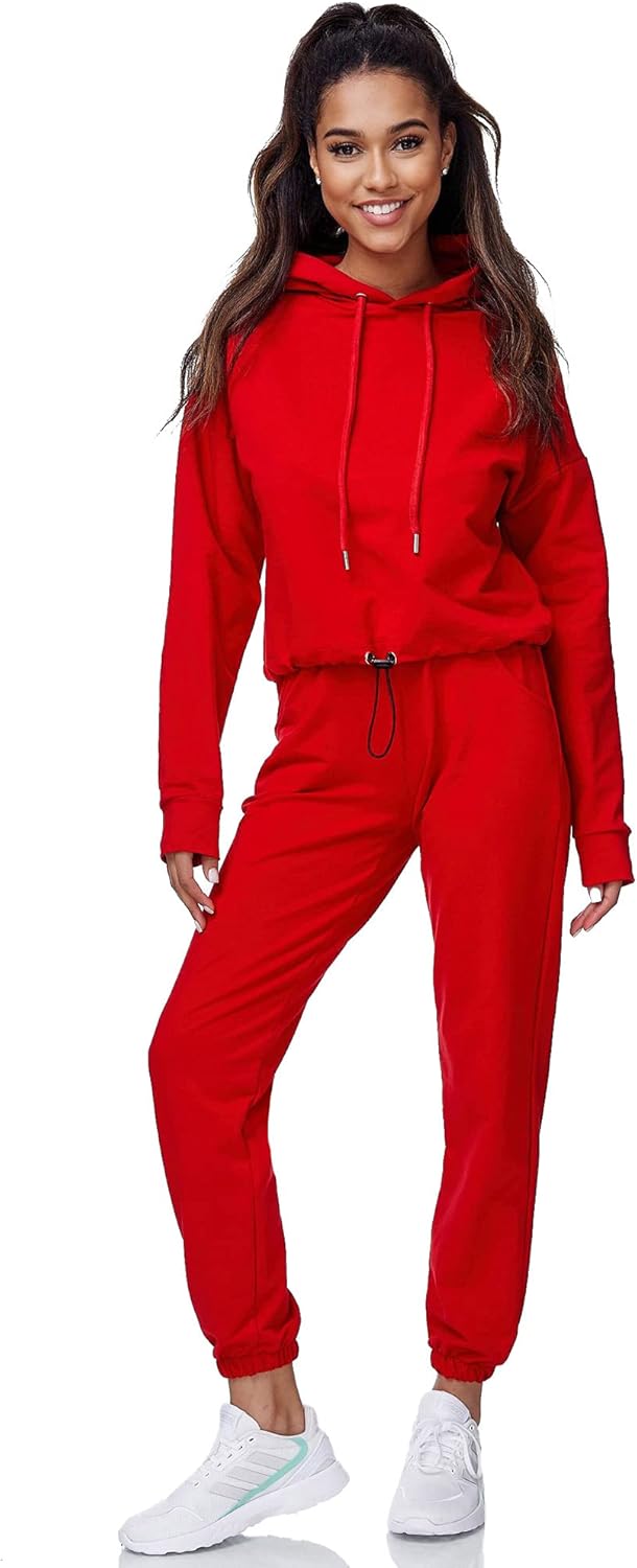 Tazzio Damen Jogginganzug Trainingsanzug Sport Freizeit Hoodie & Jogginghose F200 M Rot, M Rot