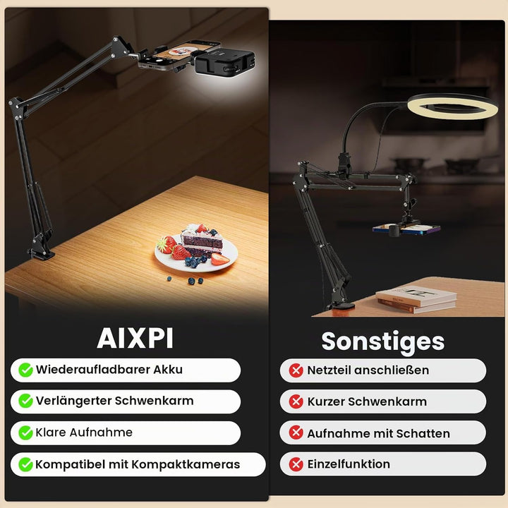 Overhead Stativ Handy mit Licht,Winkel einstellbar Handy Stativ mit Licht 3 Lichtfarben Einstellbare