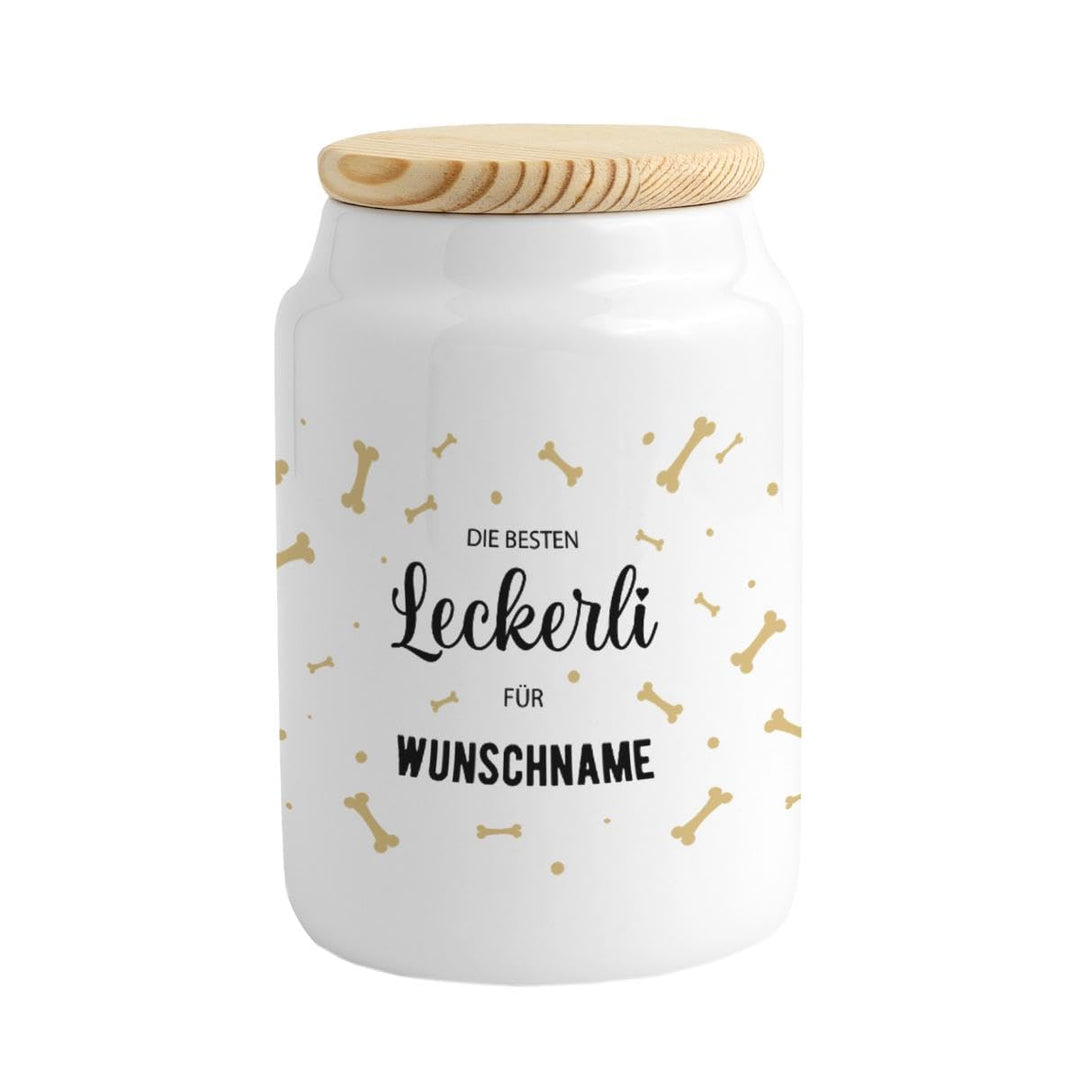Spreadshirt Personalisierte Leckerli Dose Hund mit Wunschname Futterdose Hundegeschenk Keksdose, 650