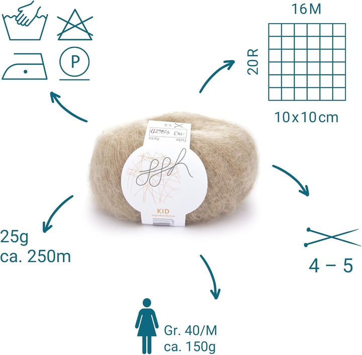 ggh Kid Box - 6 Knäuel Strickwolle aus Kid Mohair - Farbe 143 - Beige, 143 - Beige