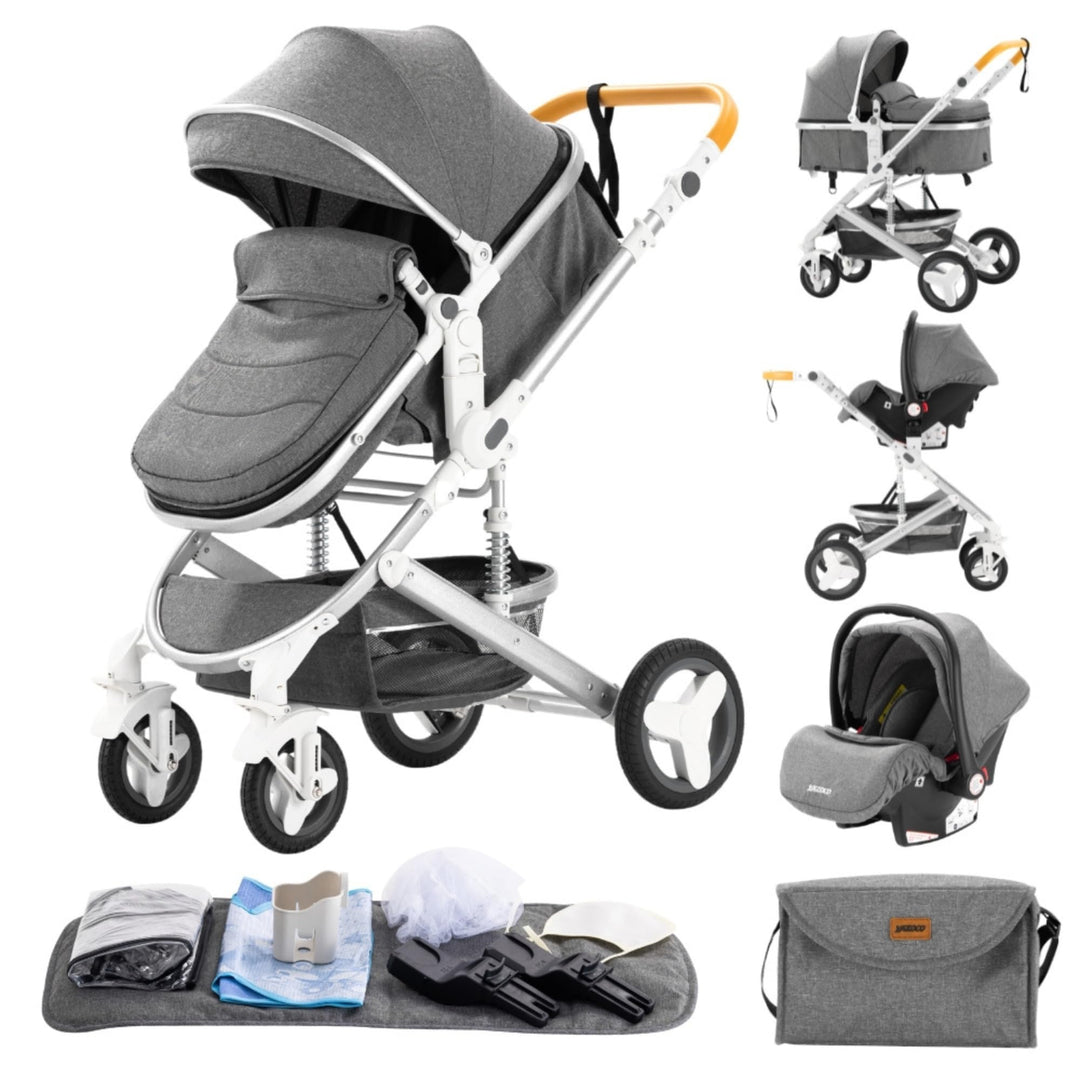 GLOKID Kinderwagen 3 in 1,Reisesysteme, Babywanne Buggy,Voll-Gummireifen,Mit Einem Klick Zusammenkla