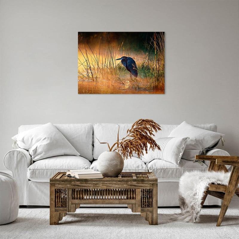 Bilder auf Leinwand Vogel Natur Wasser Leinwandbild mit Rahmen 70x50cm Wandbilder Dekoration Wohnzim