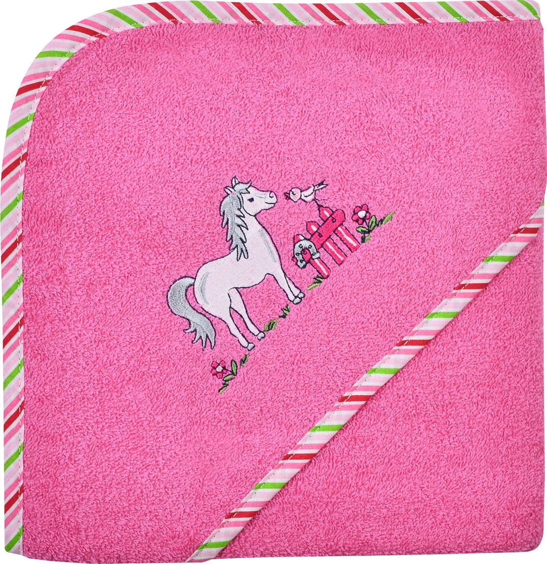 Wörner Kapuzenbadetuch "Pferd" Walk-Frottier pink Grösse 100x100 cm