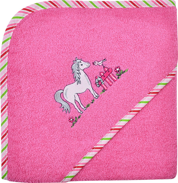 Wörner Kapuzenbadetuch "Pferd" Walk-Frottier pink Grösse 100x100 cm