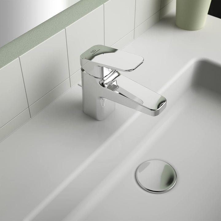 Ideal Standard BD205AA Ceraplan Waschtischarmatur mit Zugknopf-Ablaufgarnitur Auslaufhöhe 59mm BlueS