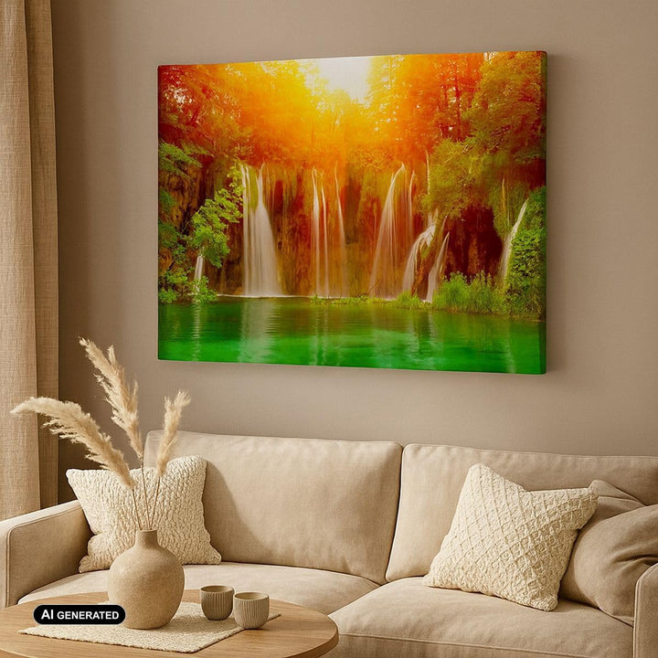 Bilder auf Leinwand 100x70cm Leinwandbild Kroatien nationalpark wasserfall Gross Wanddeko Bild Schla