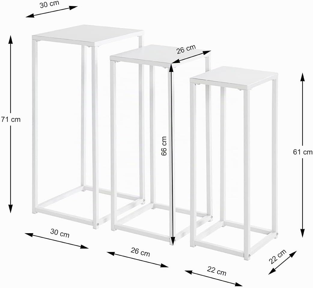HAKU Möbel Blumensäule 3er Set, Metall, weiss, B 22 x T 22 x H 61 cm / B 26 x T 26 x H 66 cm / B 30