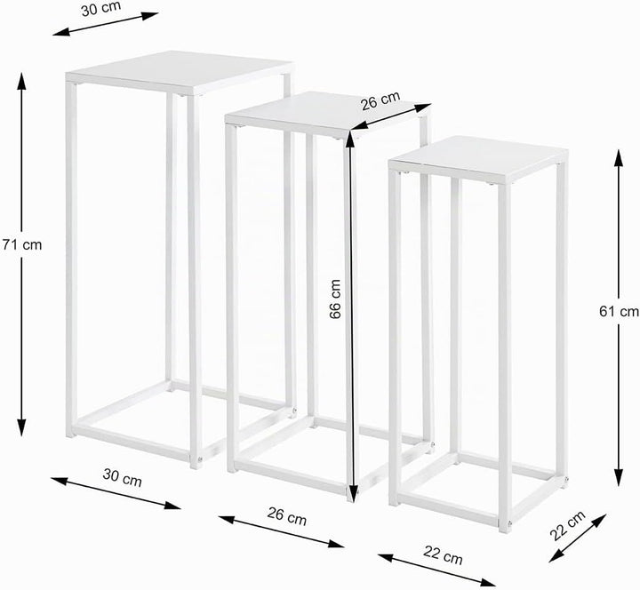 HAKU Möbel Blumensäule 3er Set, Metall, weiss, B 22 x T 22 x H 61 cm / B 26 x T 26 x H 66 cm / B 30
