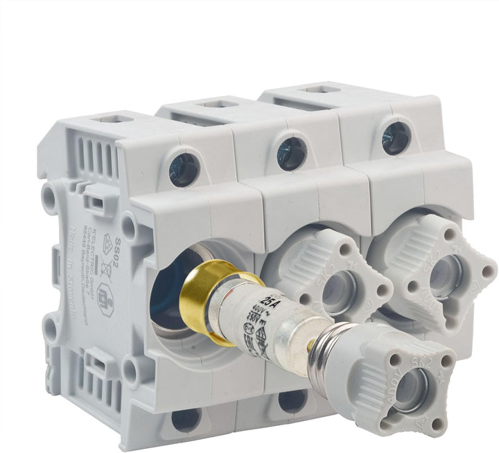 grenda-hammer® | Neozed Sicherungssockel mit Schraubkappen und 3x Schmelzsicherungen (D02-3x25 Ampèr