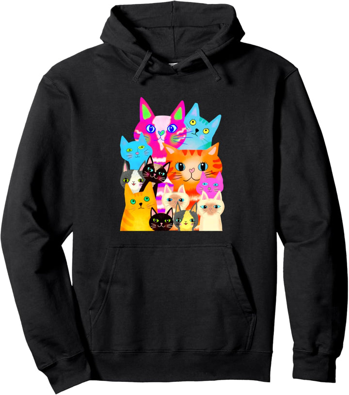Grosse Gruppe bunter Katzen Pullover Hoodie