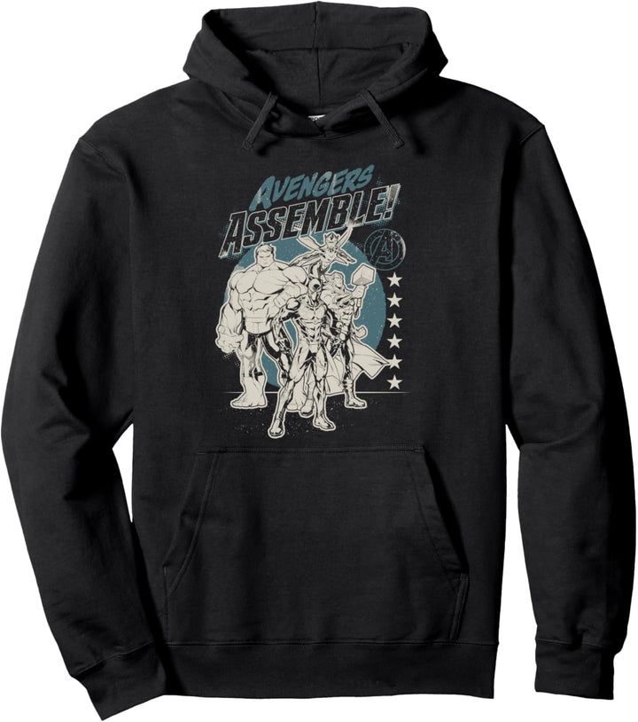 Marvel Avengers Assembled Team Illustrated Dark Pullover Hoodie