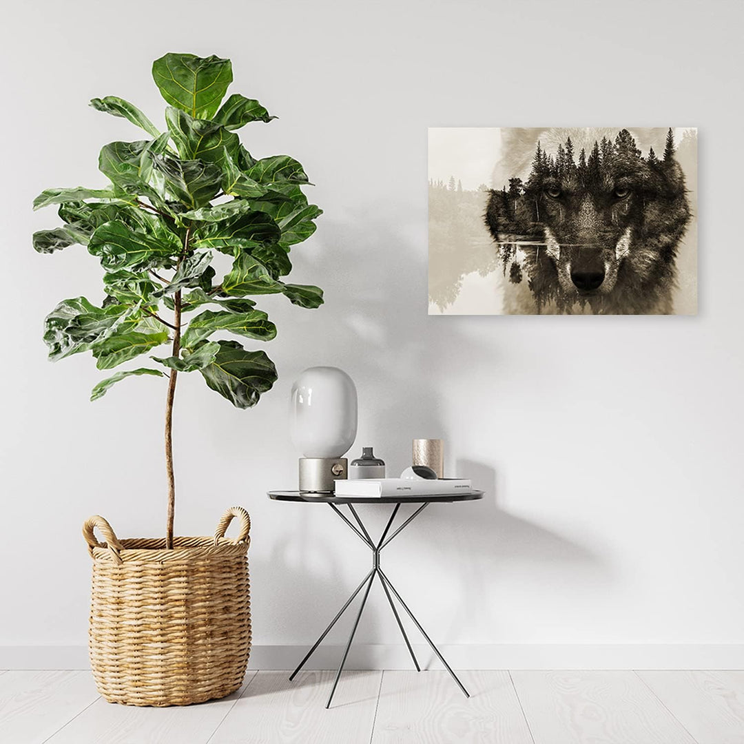 Feeby Bild auf Vlies Leinwand Wald See 90x60 cm Kunstdruck Modern Wandbilder Deko Flur Wohnzimmer Wo
