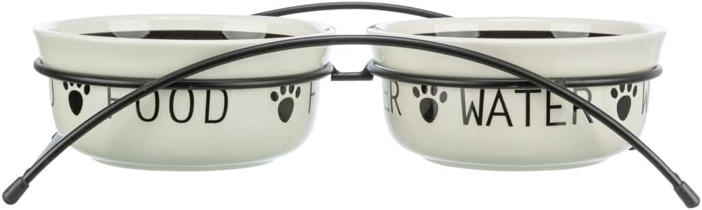 Napf-Set, Keramik/Metall, 2 × 0,25 l/ø 13 cm/27 × 7 × 14 cm, weiss/schwarz, 2 × 0,25 l/ø 13 cm
