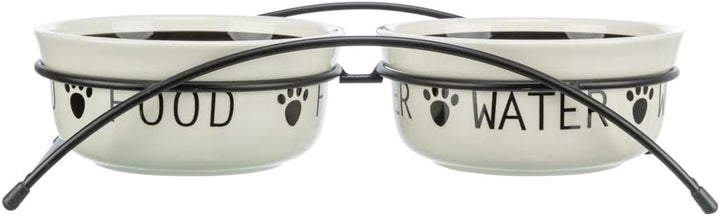 Napf-Set, Keramik/Metall, 2 × 0,25 l/ø 13 cm/27 × 7 × 14 cm, weiss/schwarz, 2 × 0,25 l/ø 13 cm