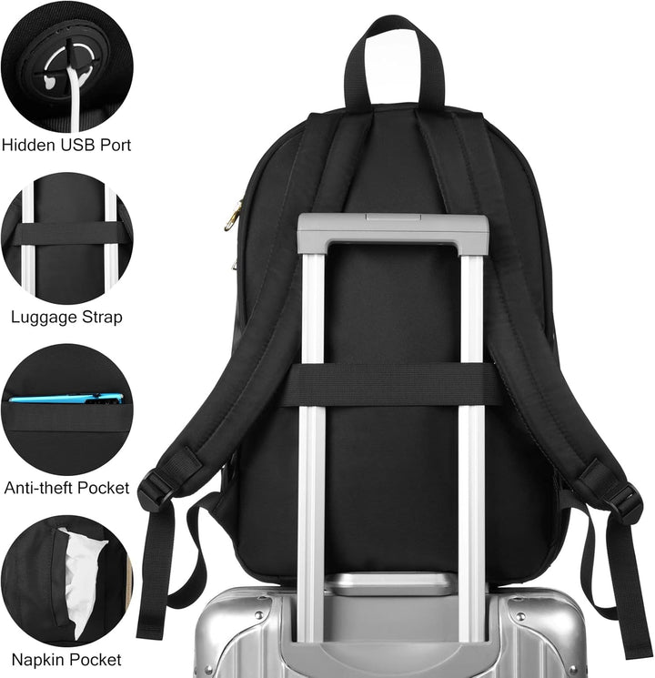 Rucksack Laptop Damen Schwarz,Rucksack Damen Arbeit für Büro Freizeit Job mit USB für Uni Schule Fra