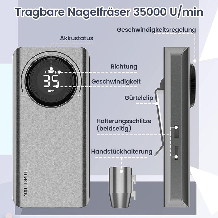 Nagelfräser Akku, Maniküre Set Elektrische Nagelfeile 35000 U/Min, Delanie Nagelfräser Für Gelnägel