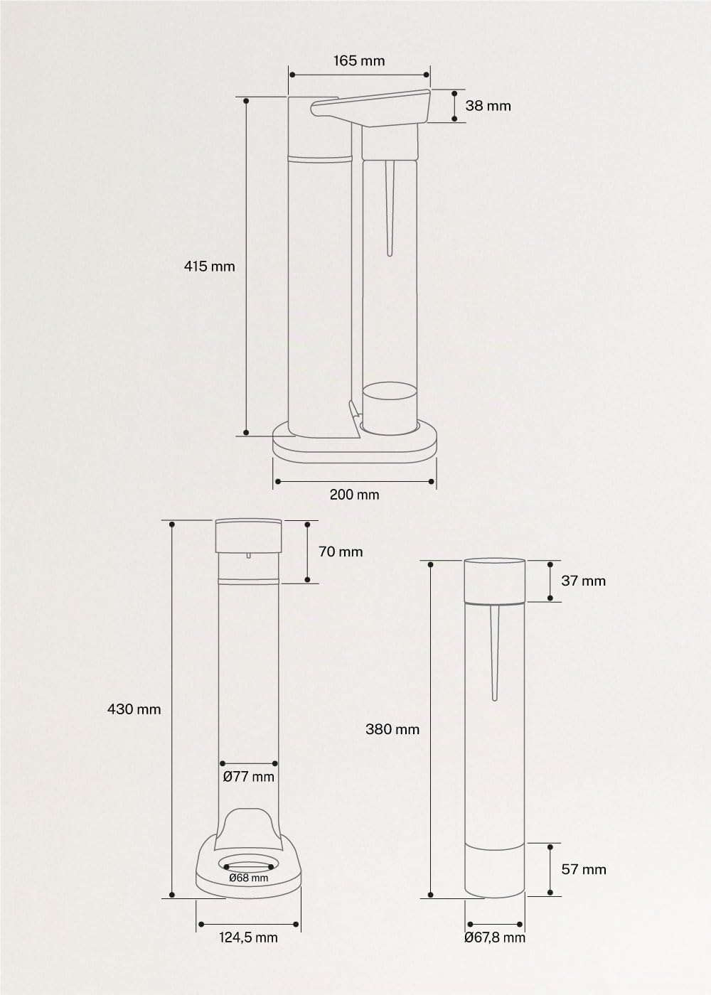 CREATE/SODA MAKER STUDIO/Wassersprudler 1L Sand + Doppelflasche 500ml + 350ml / Keine CO2-Flaschen e