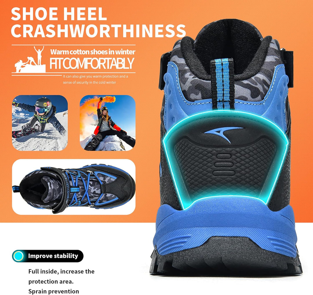 ASHION Winterschuhe Jungen Schneestiefel Kinder Mid Gefütterte Winterstiefel Wanderschuhe Trekking B