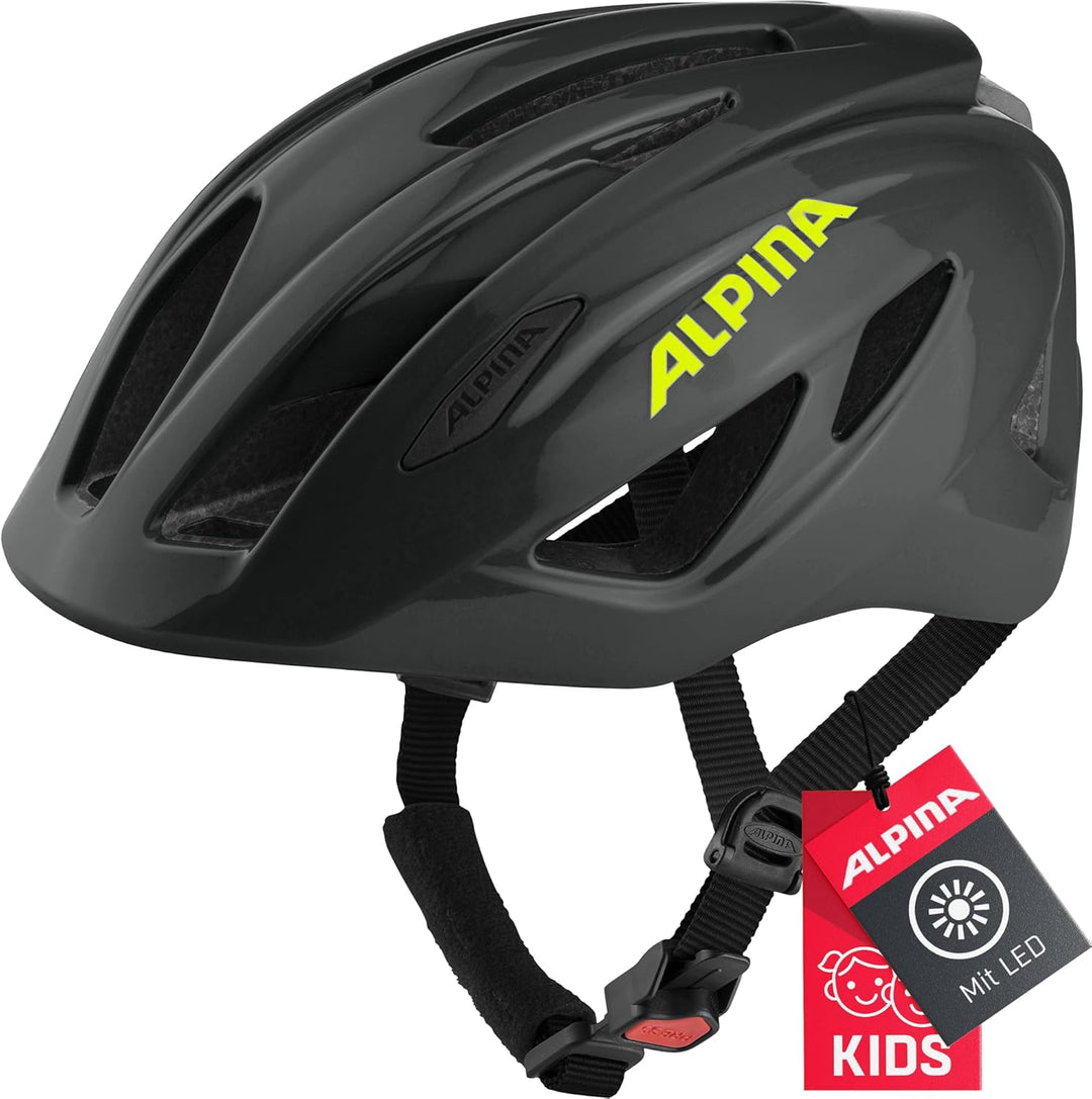 ALPINA PICO FLASH - Beleuchteter, Leichter & Bruchfester Fahrradhelm Mit Fliegennetz Für Kinder blac